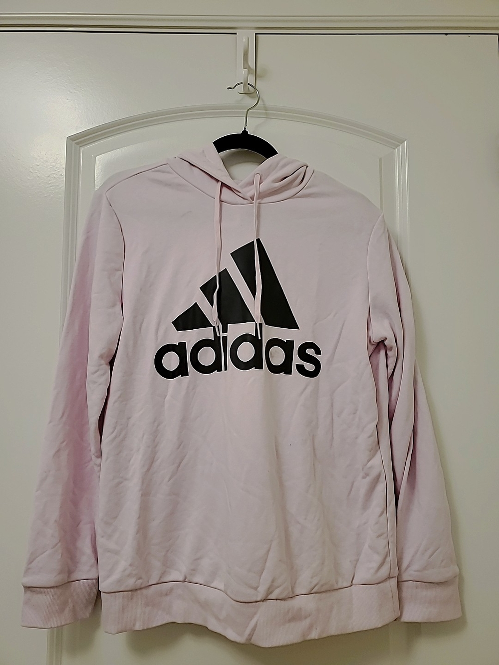 adidas Women's Light Pink Crewneck Hoodie with Black Logo
